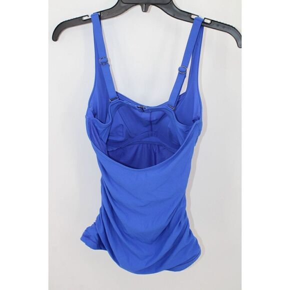 Athleta Square Neck Bra Cup TANKINI TOP Size 32D/DD Bright Blue Ruched Sides - Picture 11 of 13